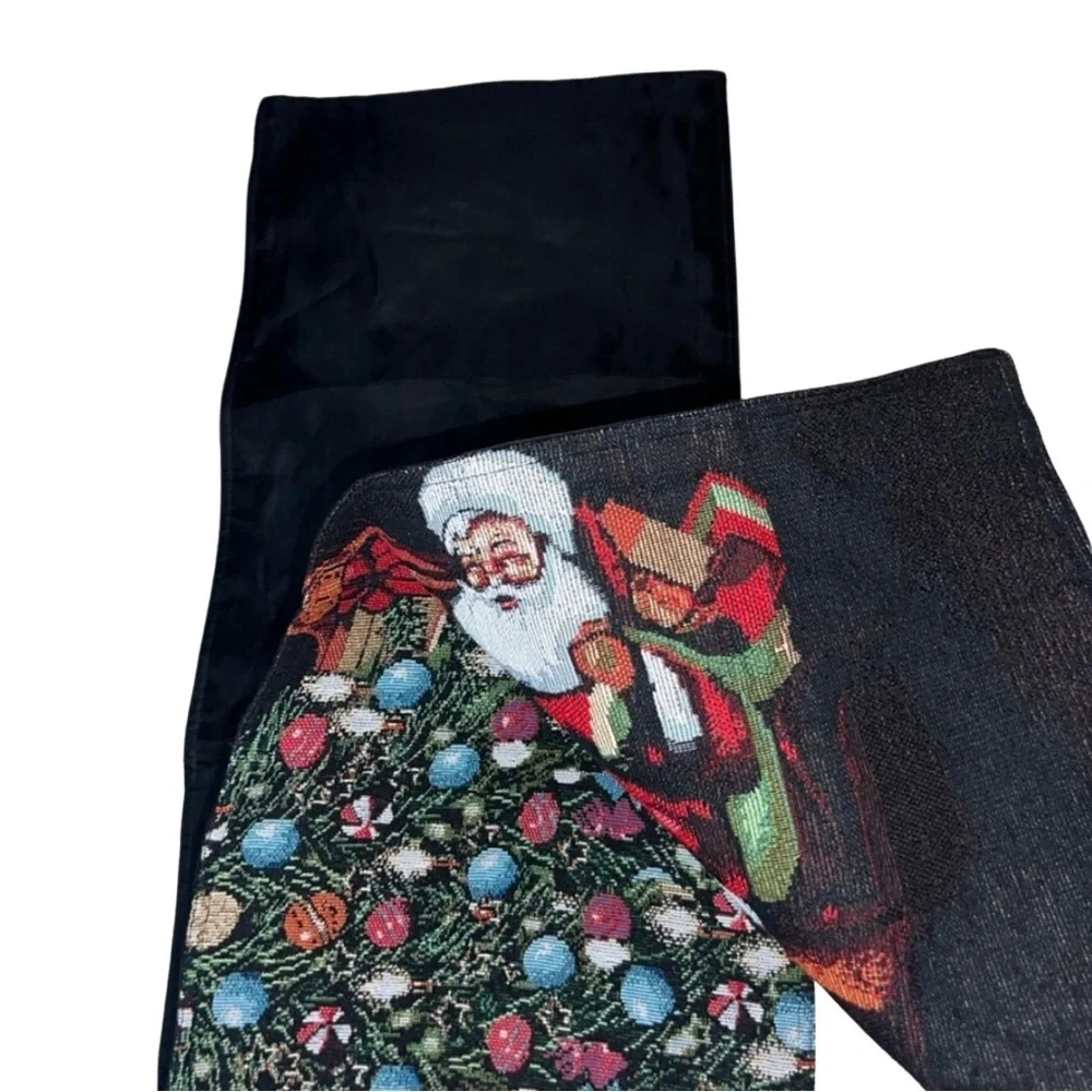 Christmas Santa Table Runner Christmas Tree Needlepoint Style 72”Long